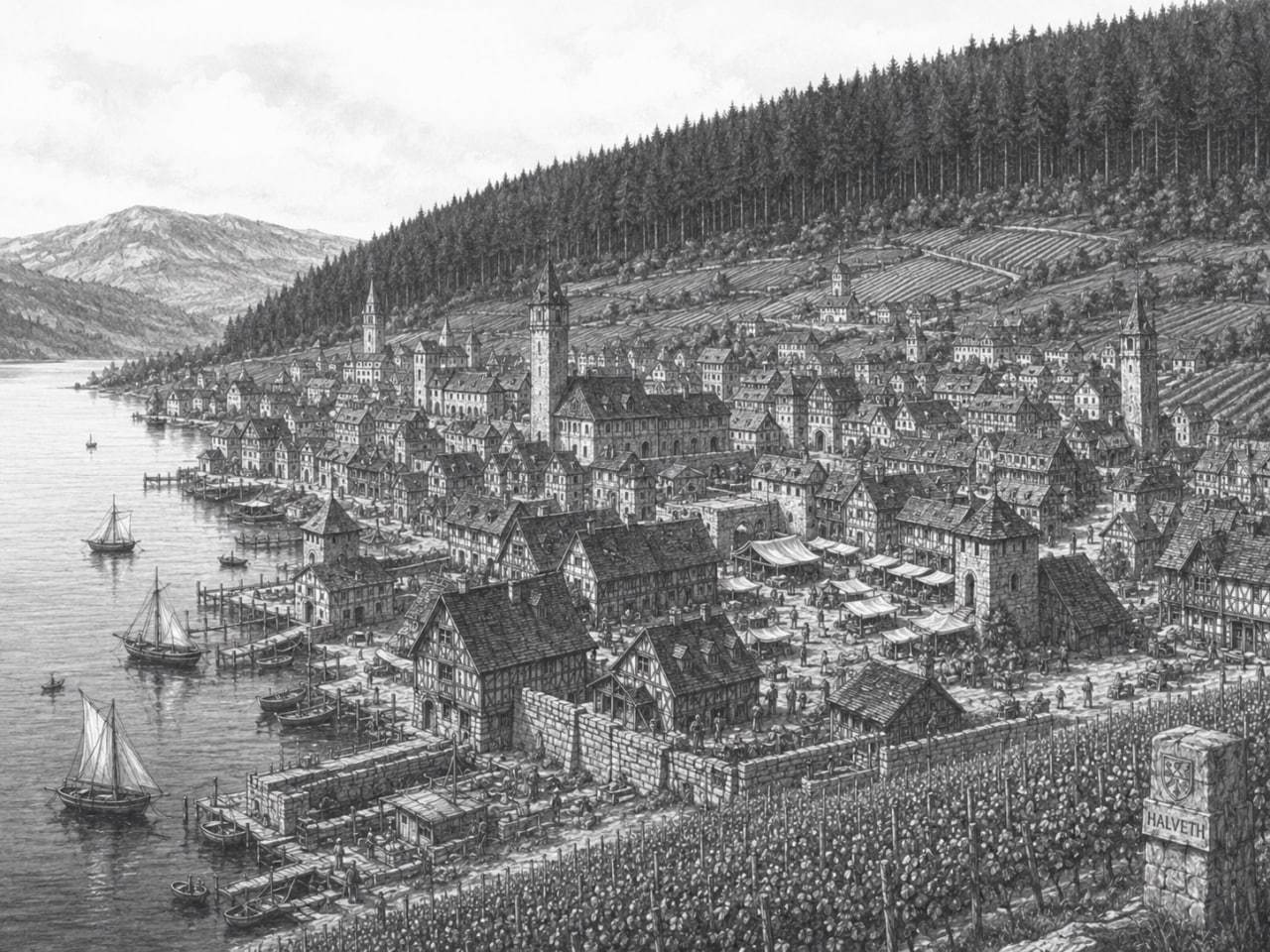 Halveth — a lakeside town below the forested hills